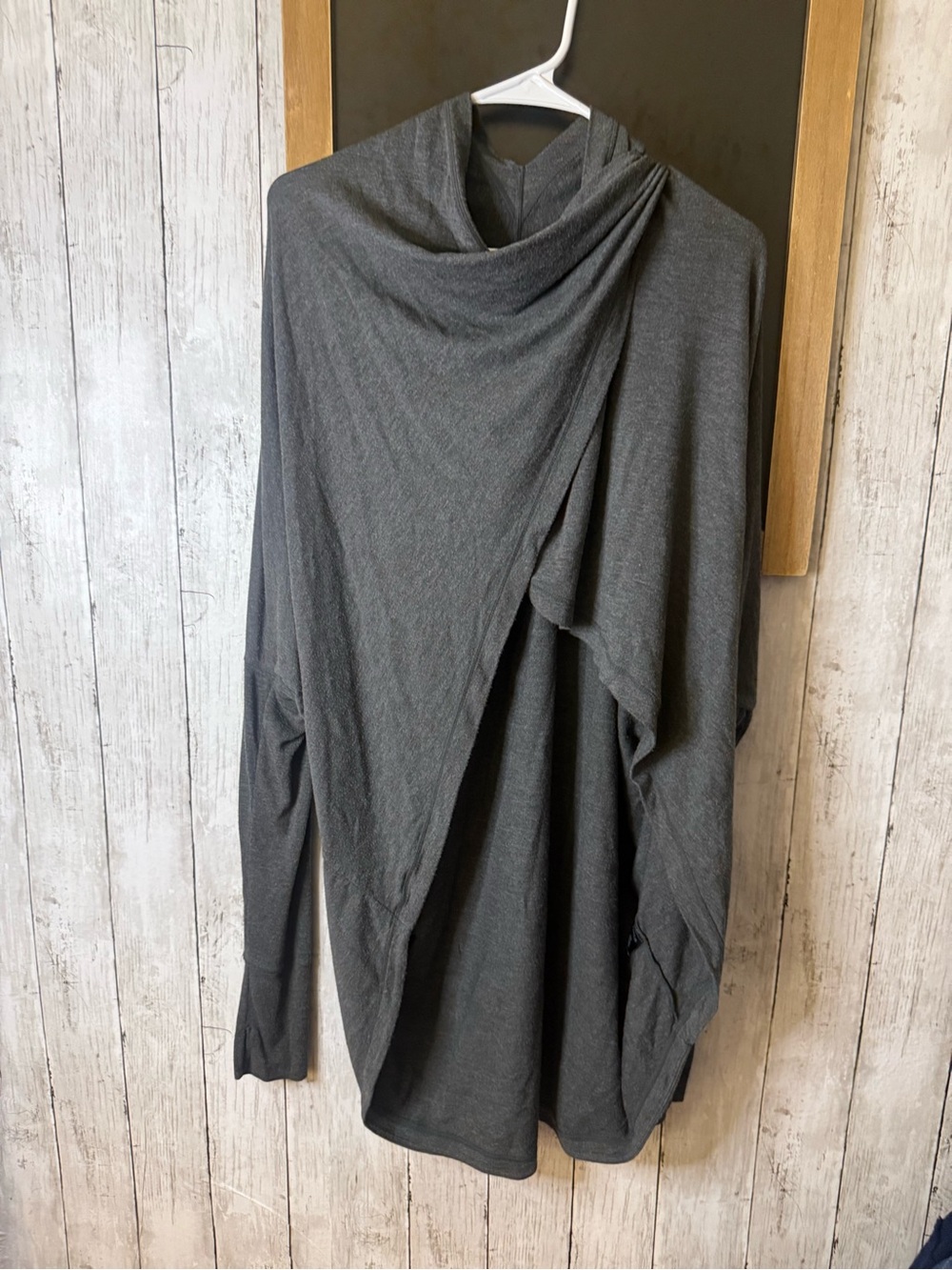 Zella Asymmetrical Snap Wrap Long Sleeve Sweater M/L Dark Gray Thumbholes